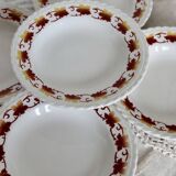 5 Vintage earthenware soup plates from L'Amandinoise, Duck model with leaf border...