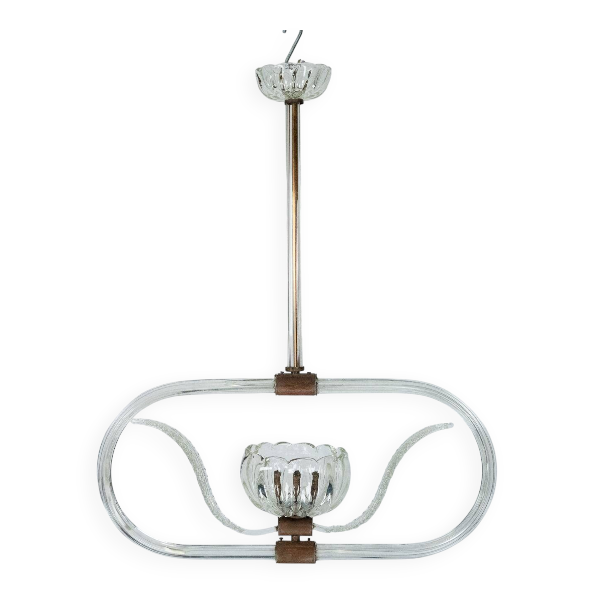 Art Deco Clear Murano glass chandelier. Italy 1940s