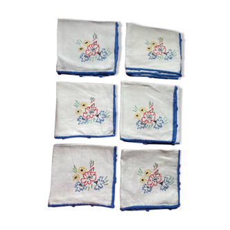 6 old embroidered linen napkins