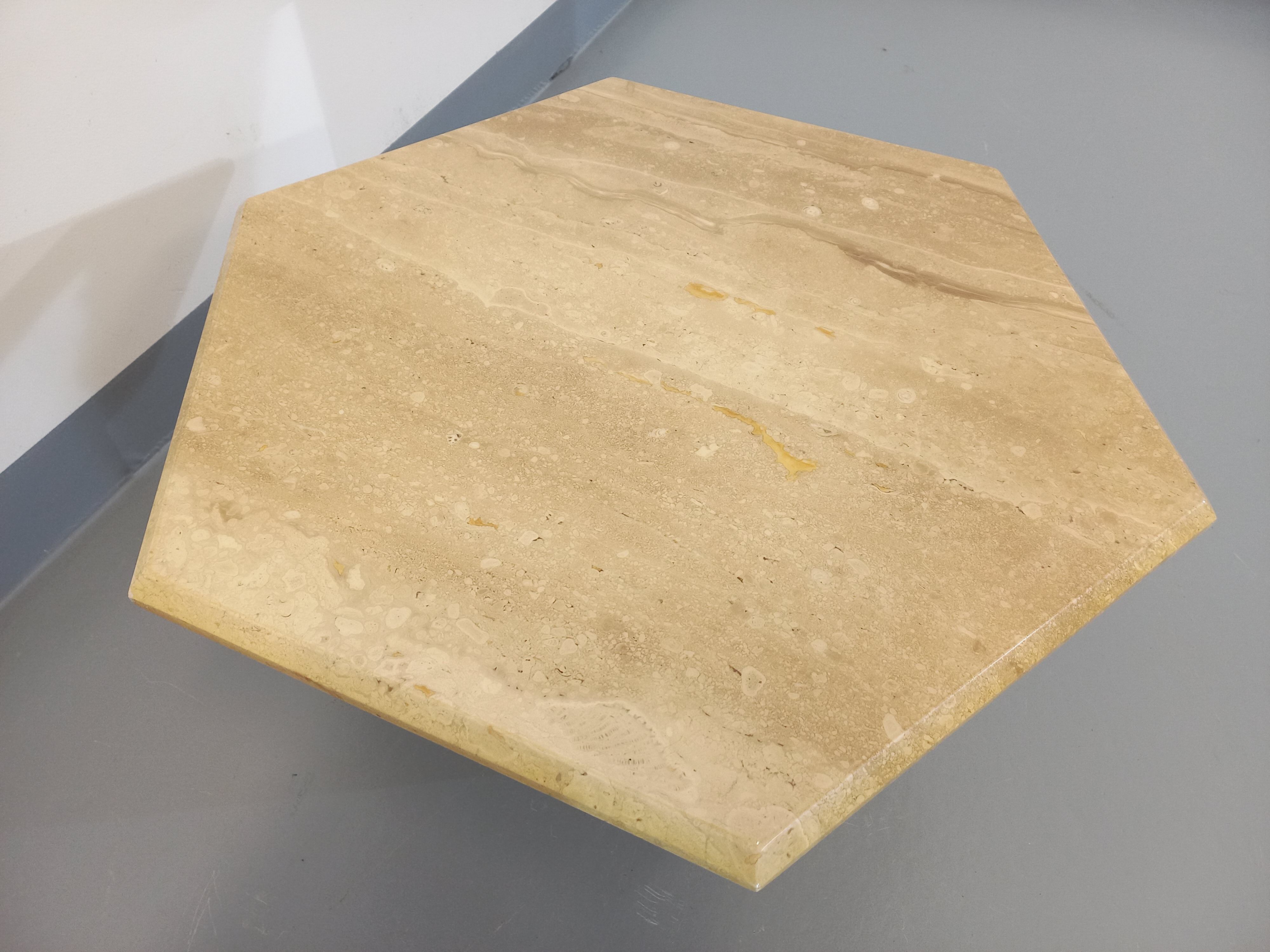 Vintage travertine hexagonal coffee table from the 70s 80s