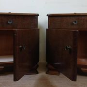 Pair of Art Deco period bedside tables or nightstands in burl circa 1930