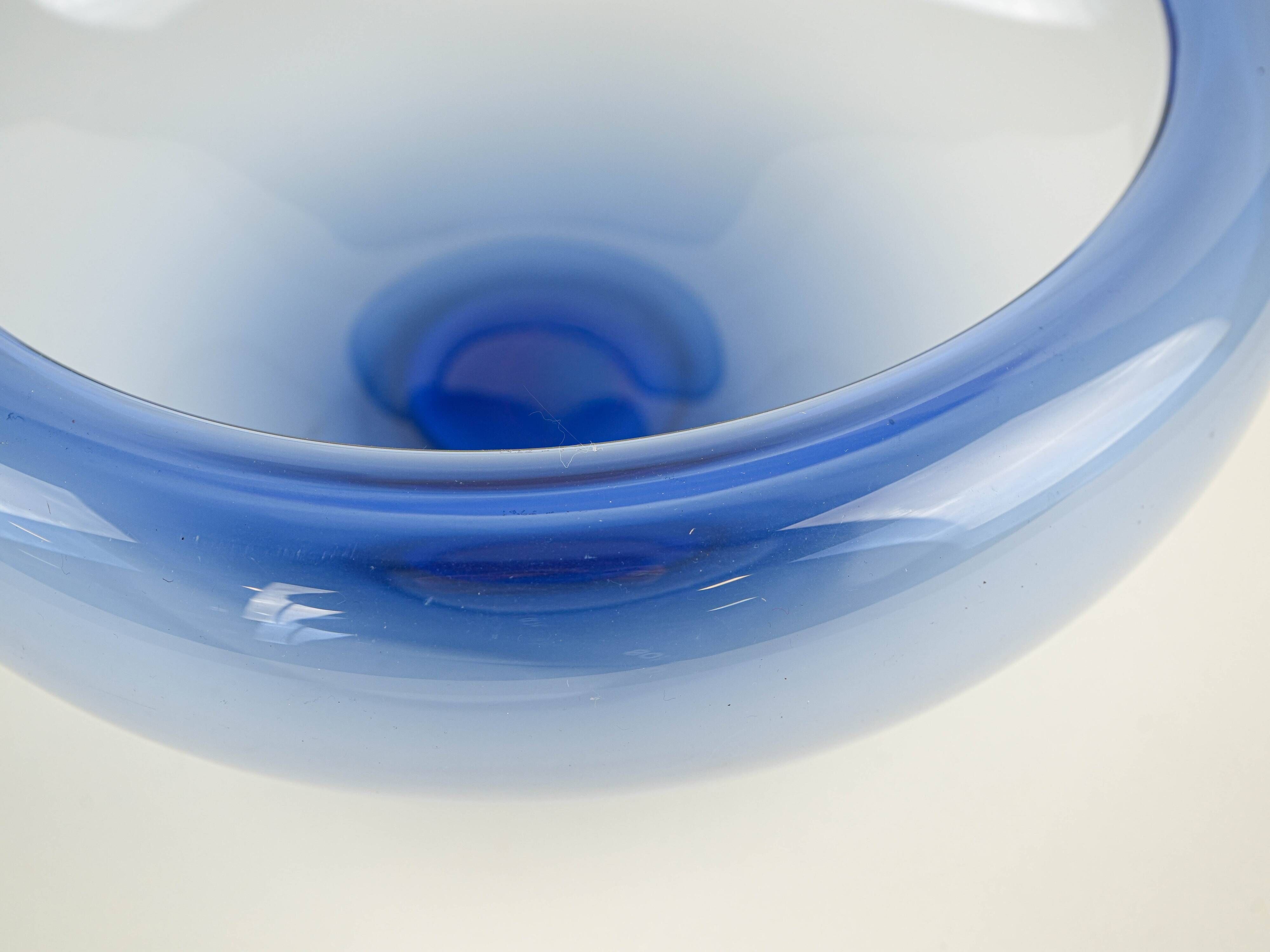 Blue glass bowl, Danish design, 1970s, manufactured by Holmegaard