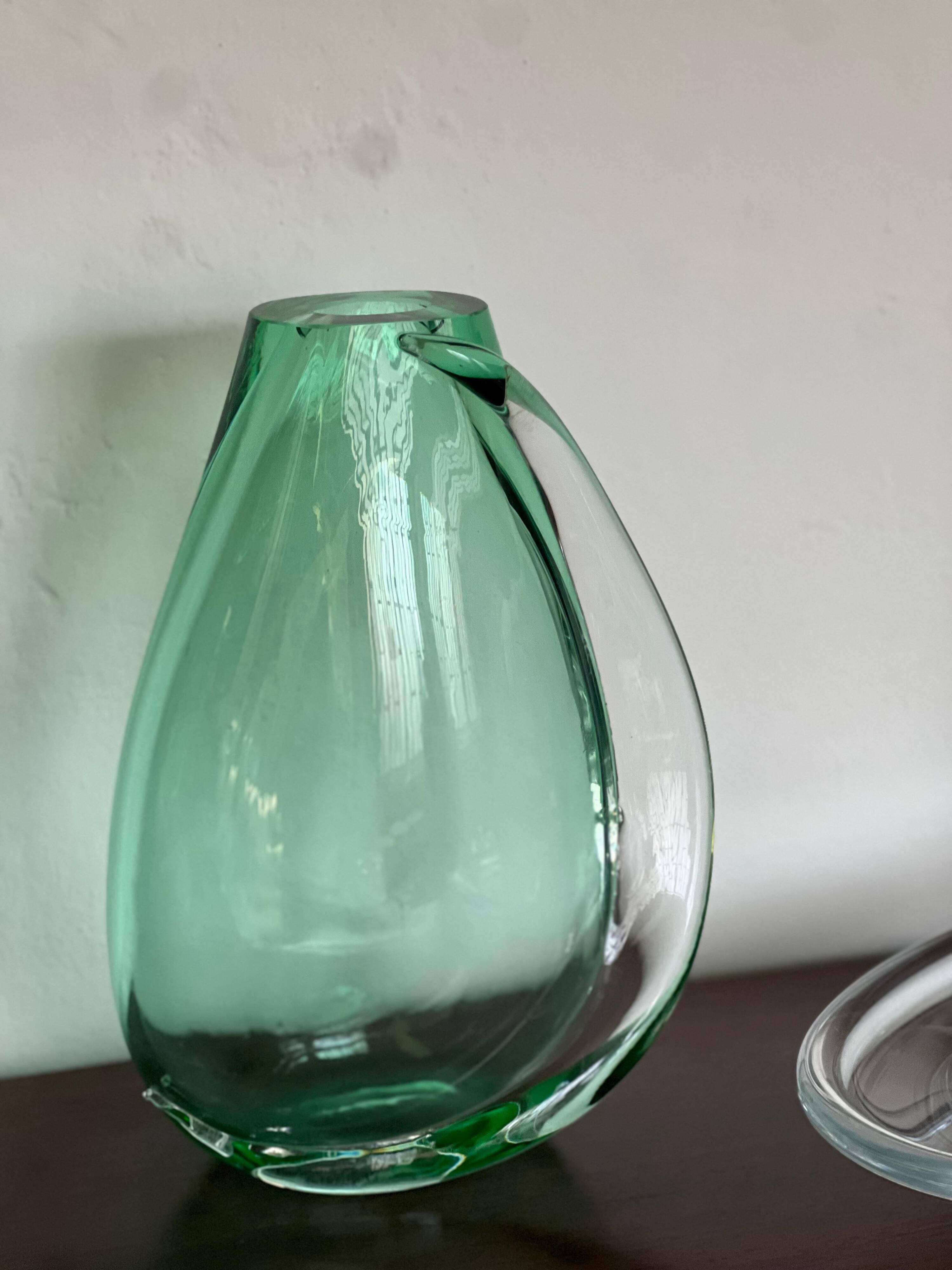 Huge green vase in Murano glass from artisan masters, Flavio Poli 1970's