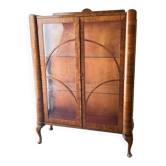 Original Art Deco Figured Walnut Display Cabinet Cabriole Legs 1930s