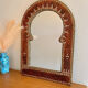 Large vintage mirror in studded leather and brass