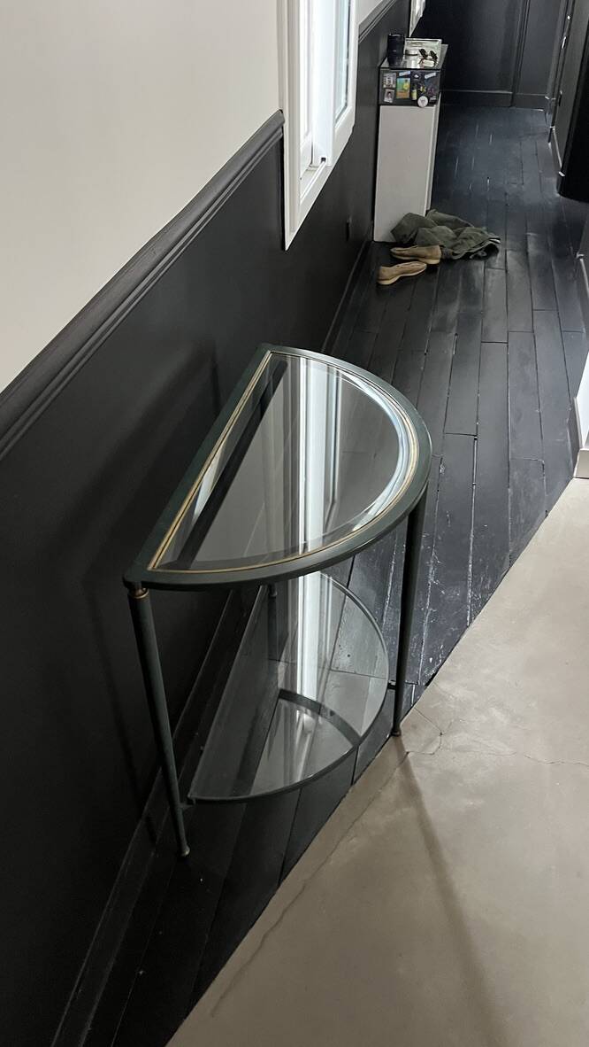 Half-moon console in glass and metal