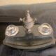 Bronze and wood inkwell