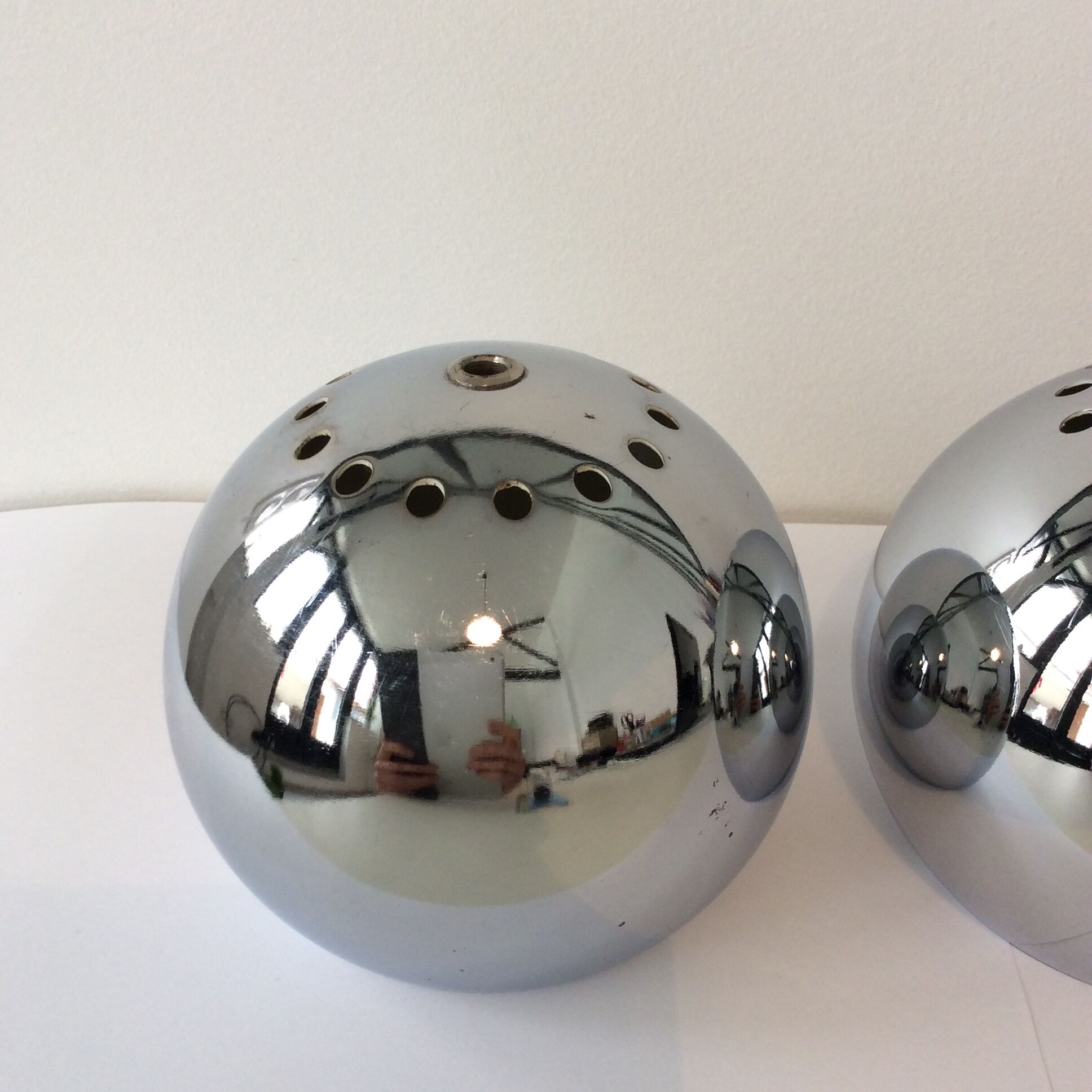 Pair of stainless steel ball globes