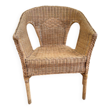 Fauteuil en rotin et osier tressé style bohème vintage