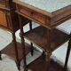 Pair of bedside old marquetry top green marble and bronze decorations