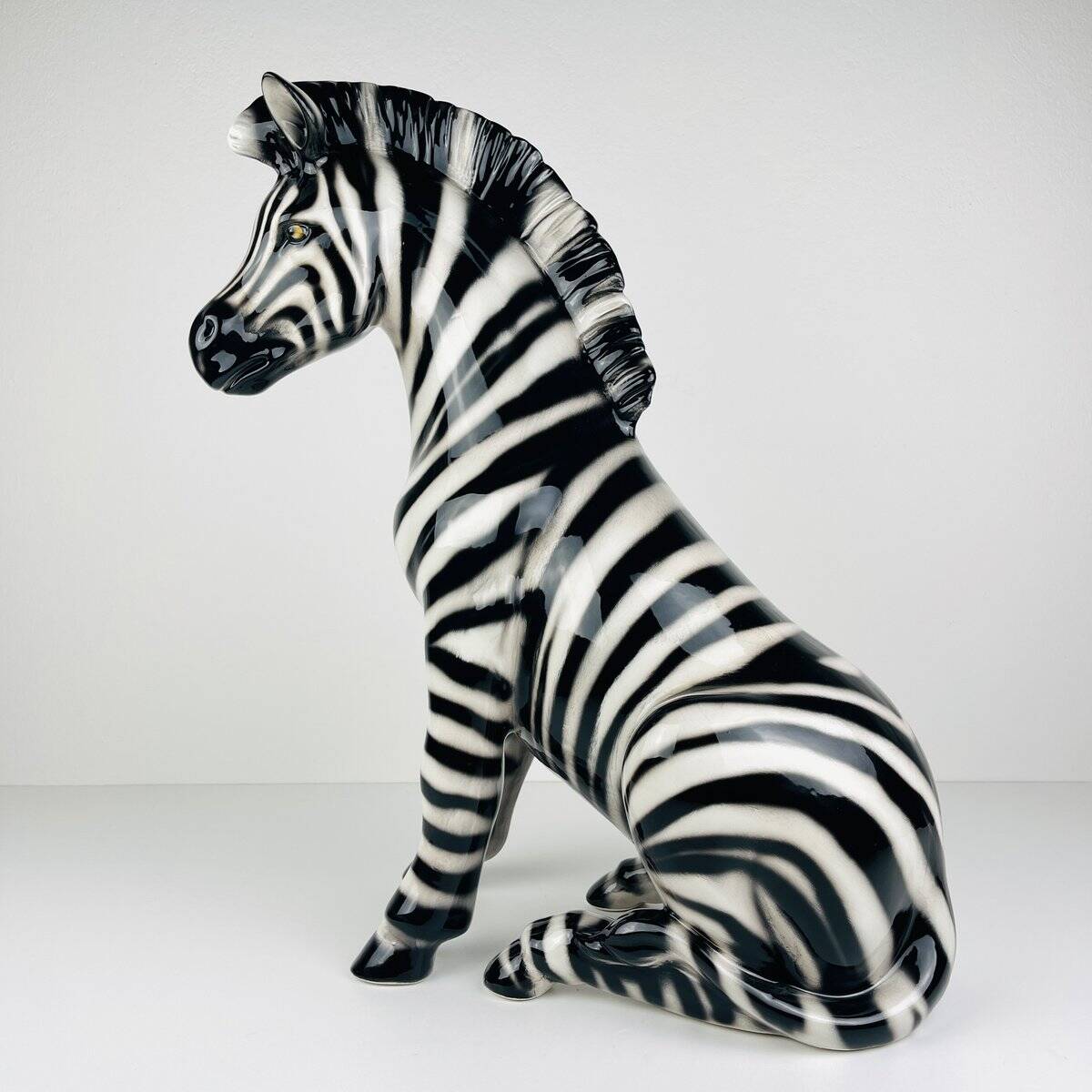 Large ceramic zebra sculpture from Bassano, Italy, 2000s.