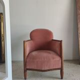 Armchair art deco pink velvet trim