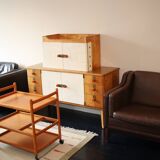 Sideboard in maple, leather and gold-coloured glass, Laszlo Hoenig attr, London 1940s
