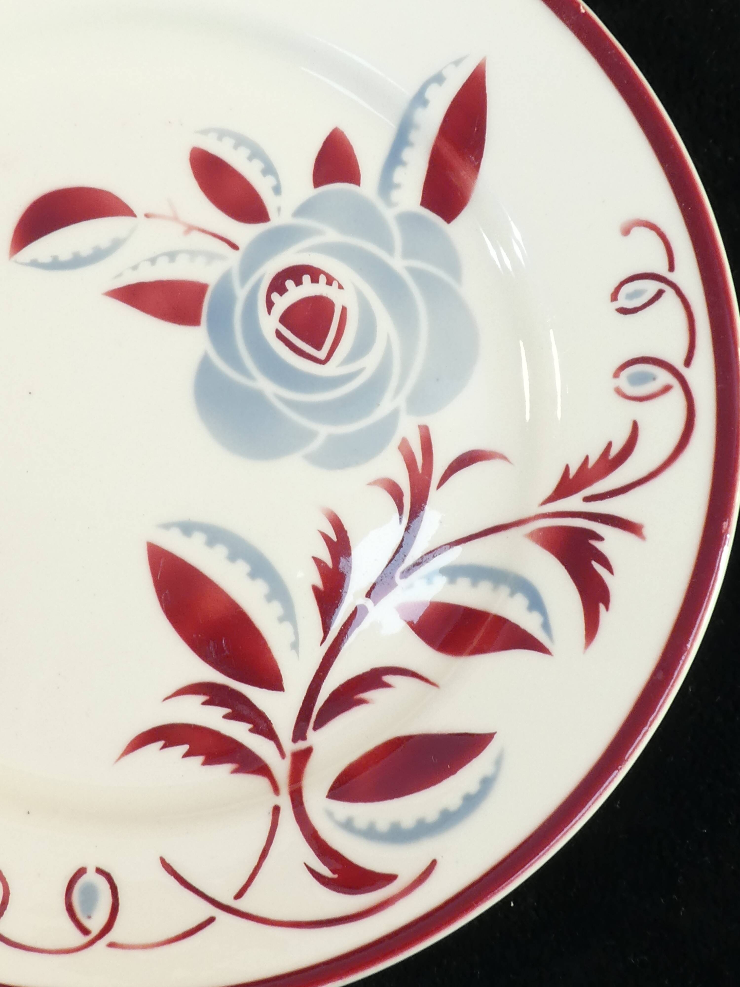 6 flat plates k and g luneville floral décor art deco model rosie