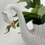Vintage white and gold ceramic swan planter