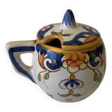 Mustard pot signed Henri Delcourt Hand painted Old Rouen early 20th century