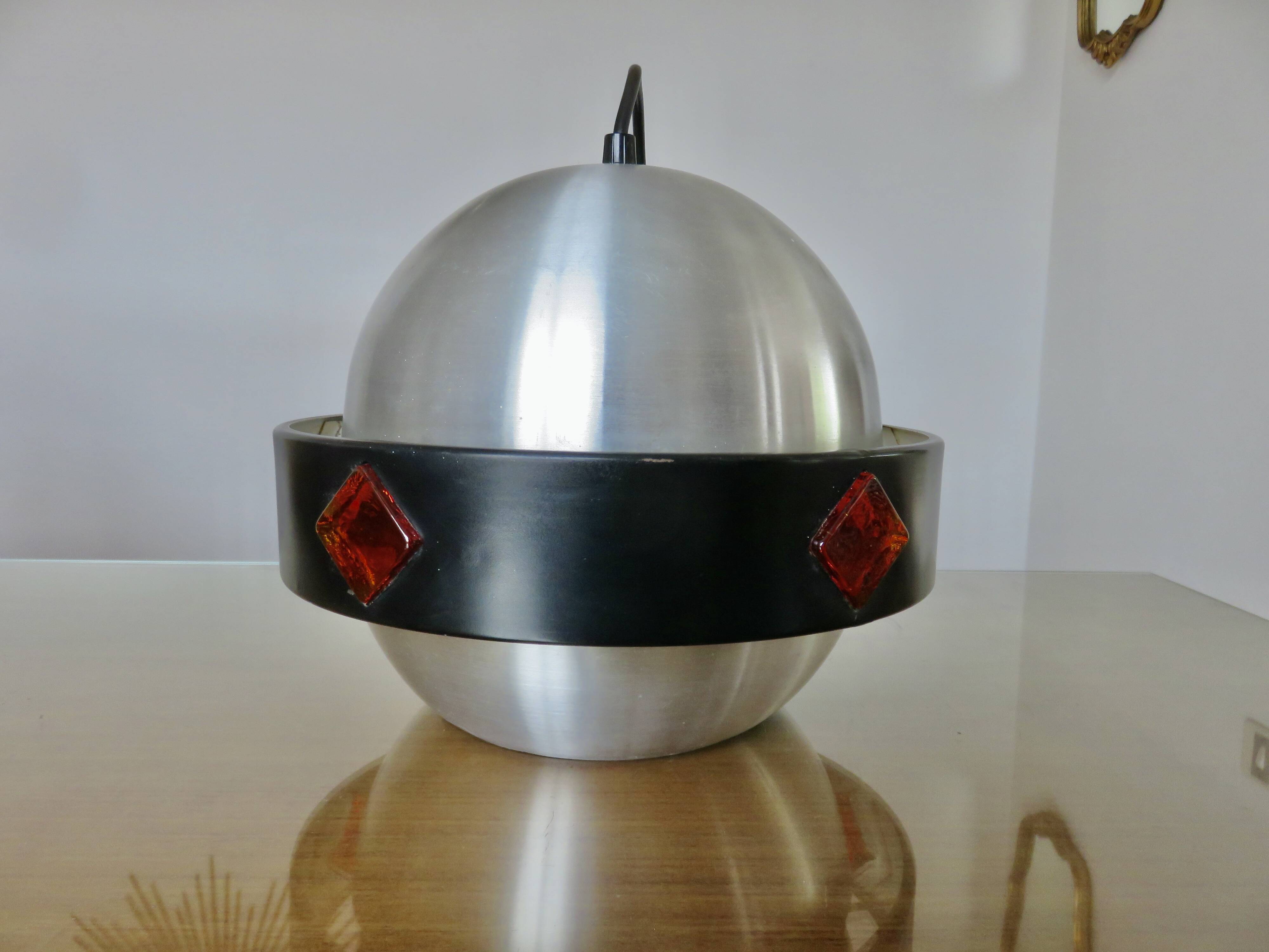 Space Age "Saturn" pendant light, 1970, aluminum, metal, resin