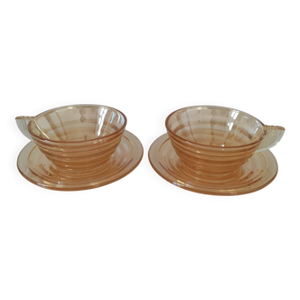Iridescent cups and saucers