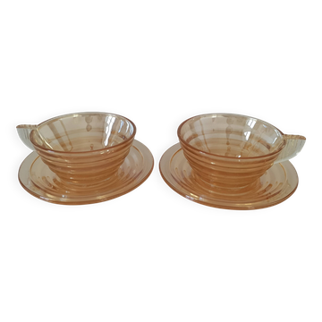 Iridescent cups and saucers