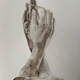 Painting signed watercolor monochrome sepia study statue “Rodin’s Cathedral”