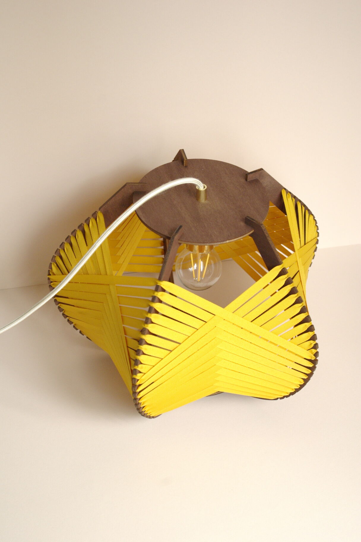 Yellow woven lamp to install