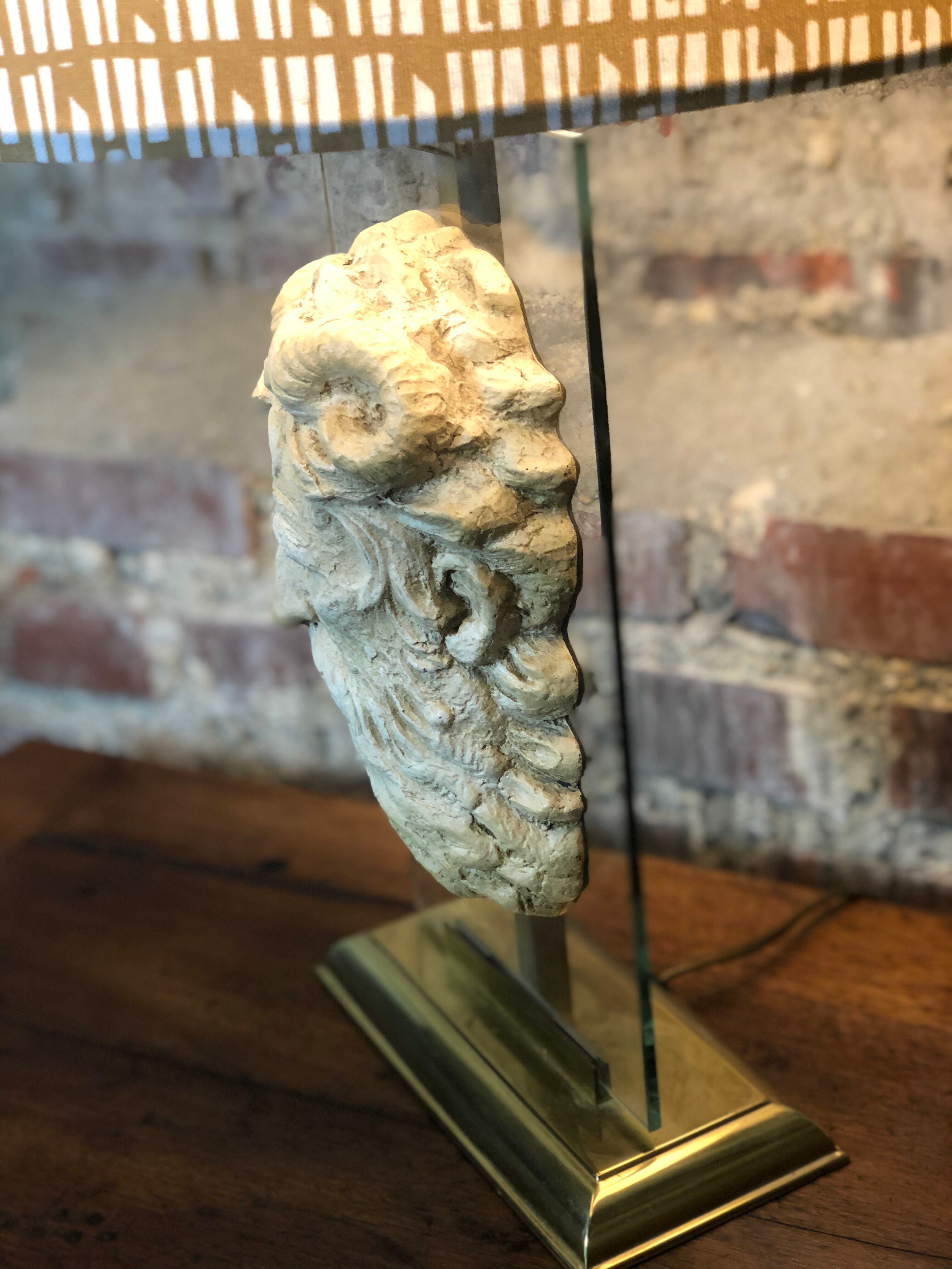 Neoclassical lamp face of the god Pan on Mount Altuglass and 50'S gold metal