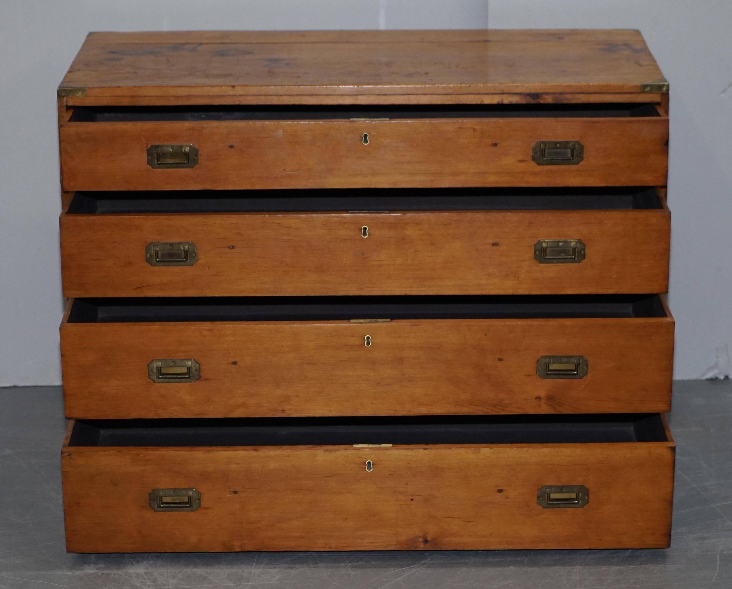 Victorian military pine commode with brass fittings.