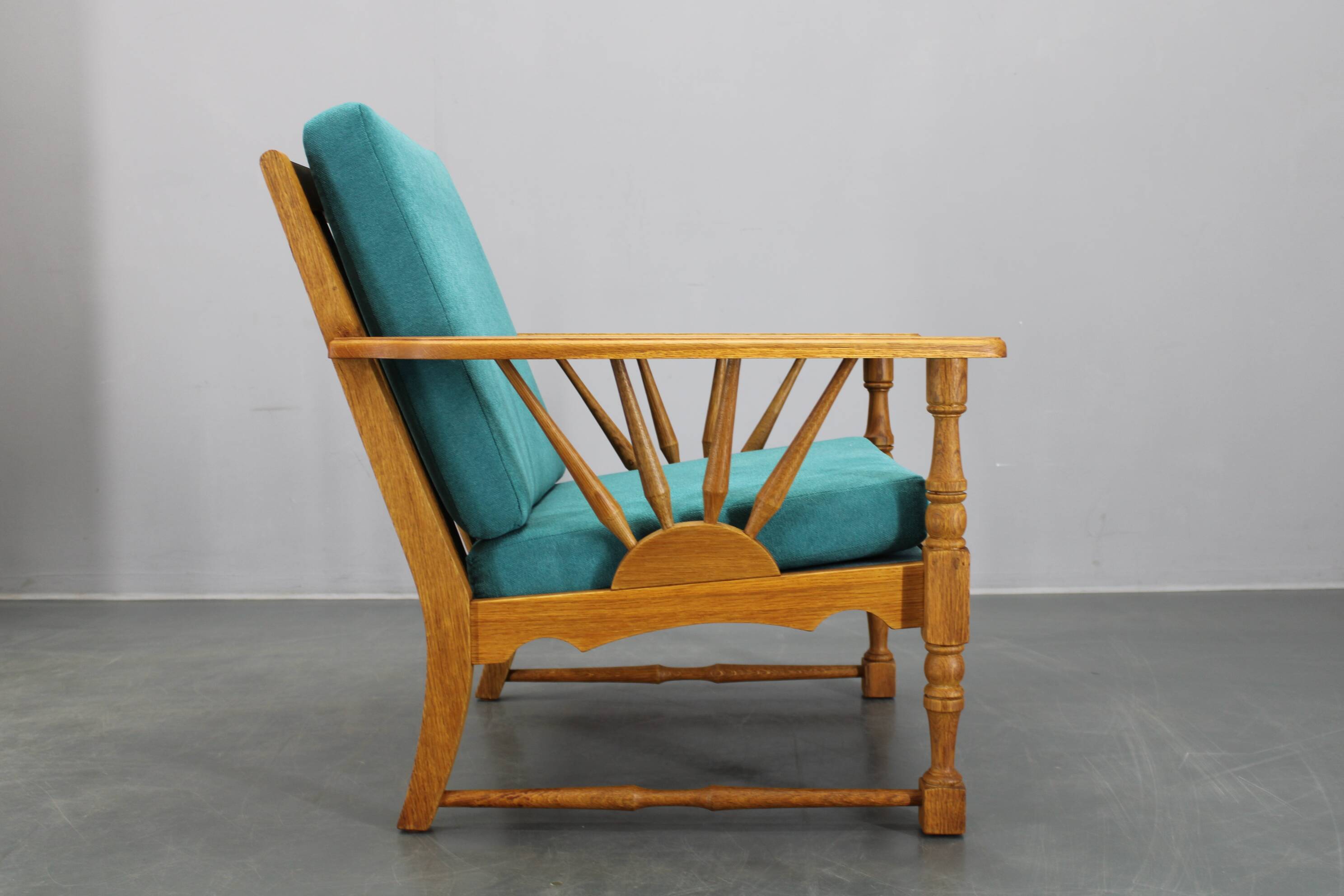 1950s solid oak armchair, Czechoslovakia