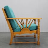 1950s solid oak armchair, Czechoslovakia