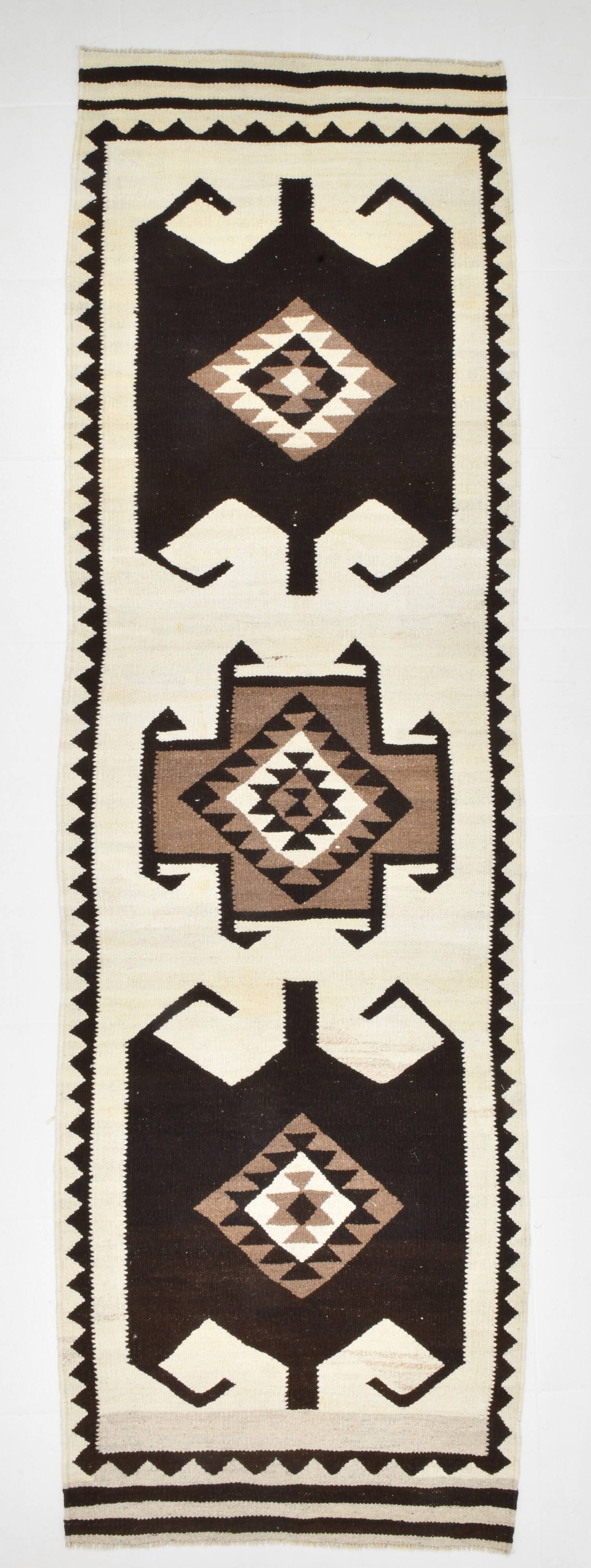 3x11 Kilim Cream & Brown Tribal Kilim Runner Rug, 99x322Cm