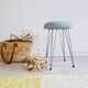 Antique metal and blue velvet stool, 1960s