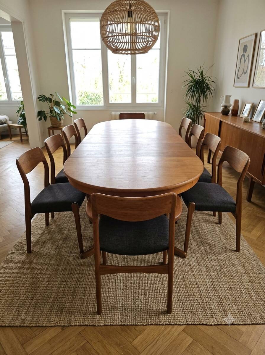 Table extensible Baumann en teck des années 60, (2 rallonges)