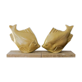 Art Deco Bookends Signed M. Font, Fish on marble base, Gold