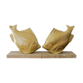 Art Deco Bookends Signed M. Font, Fish on marble base, Gold