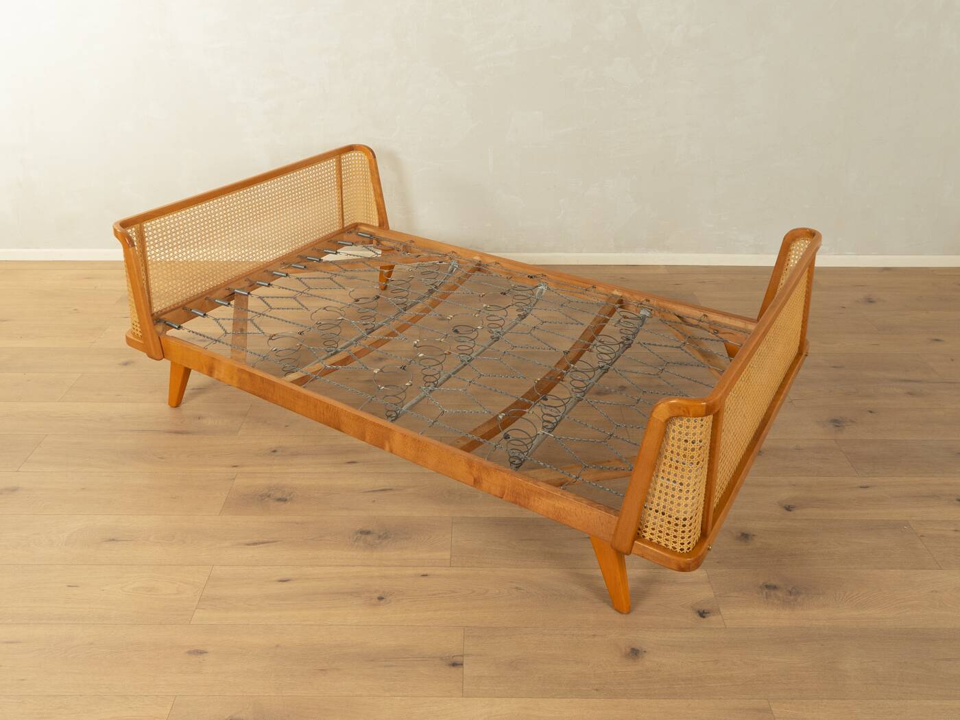Timeless bed with beech wood and Viennese cane