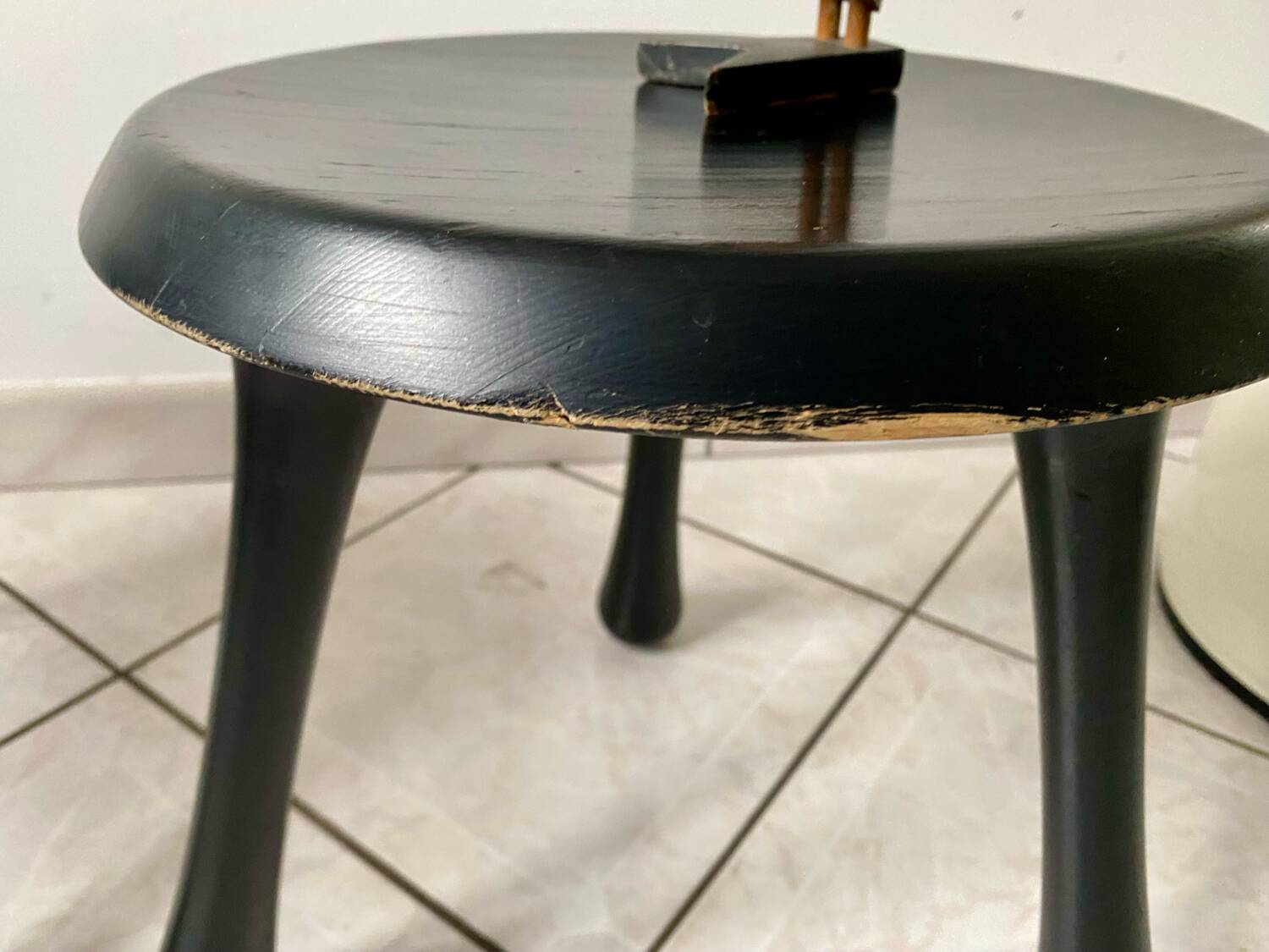 Pair of Ingvar Kamprad design tripod low stools, Habitat edition