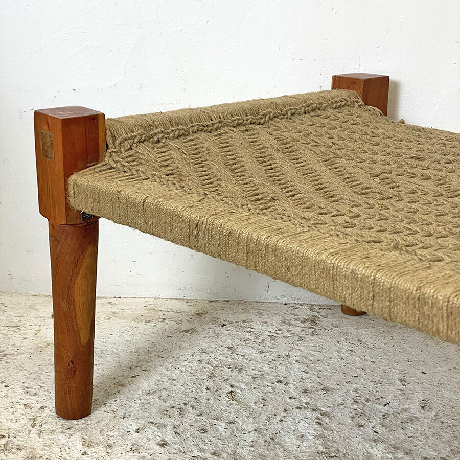 Charpoy Indian bench in braided rope
