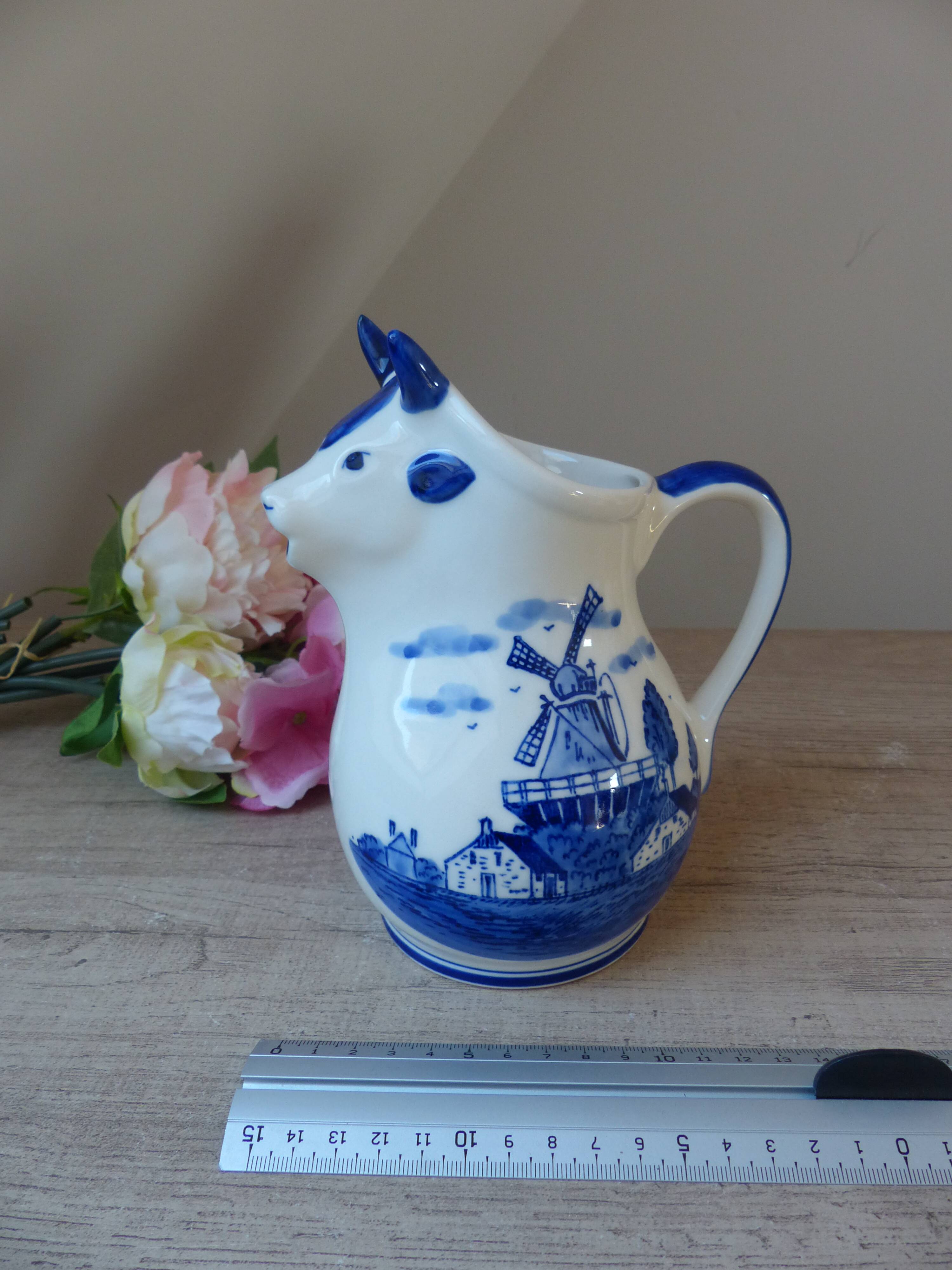 Old milk jug small cow pitcher in delf blue holland ceramic hand painted