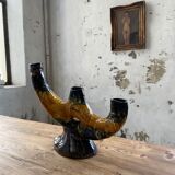 Vallauris black yellow ceramic candlestick