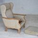 1970s, Danish highback armchair, furniture wool, solid oak wood.