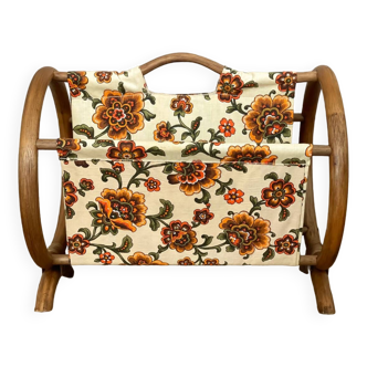 Old rattan magazine rack with vintage floral makeover