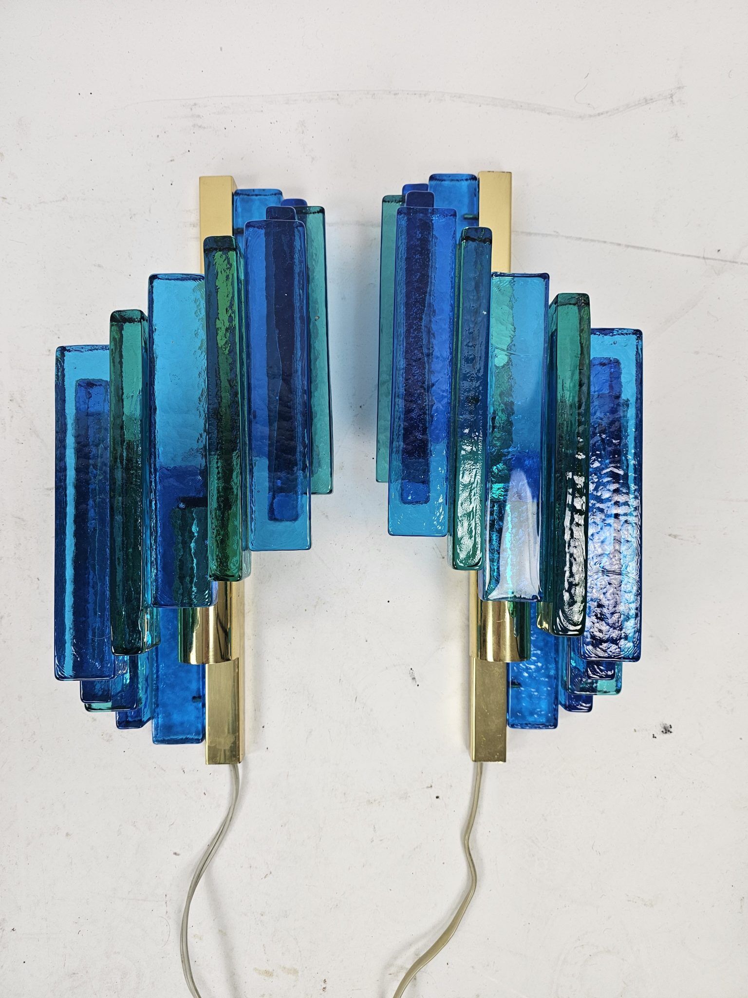 Set of wall lamps in rare blue colour by Svend Aage Holm Sorensen for Hazel & Teudt