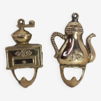 Pair of vintage brass tea towel hooks