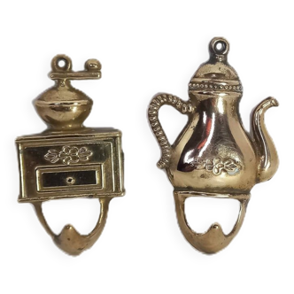 Pair of vintage brass tea towel hooks