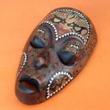 African / Tribal hanging mask Carved wood inlaid with mother-of-pearl