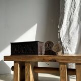Solid wood bench with openwork base crossed by a cylinder - Mango wood