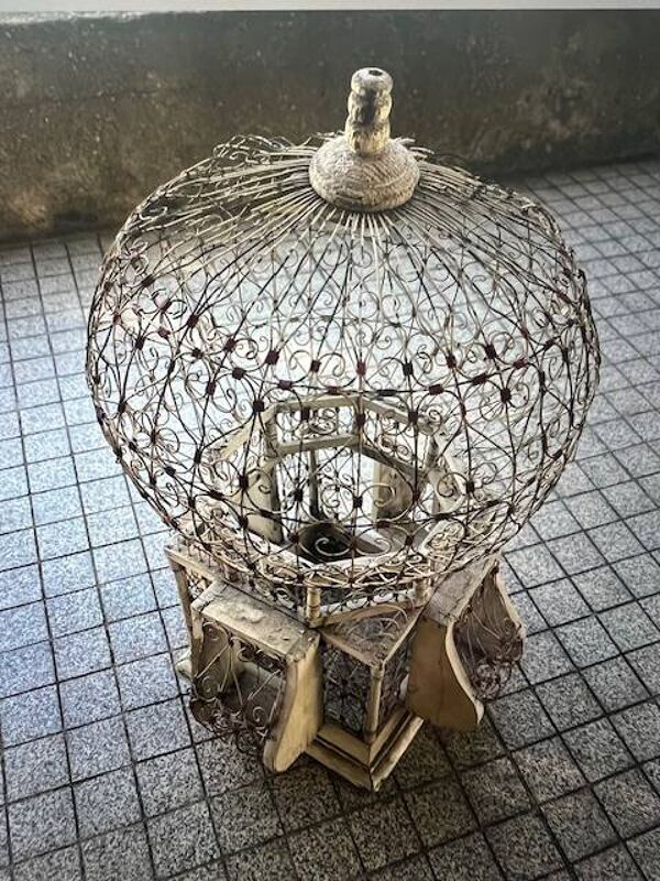 Volière montgolfière décorative vintage en fer forgé et bois – France, anné