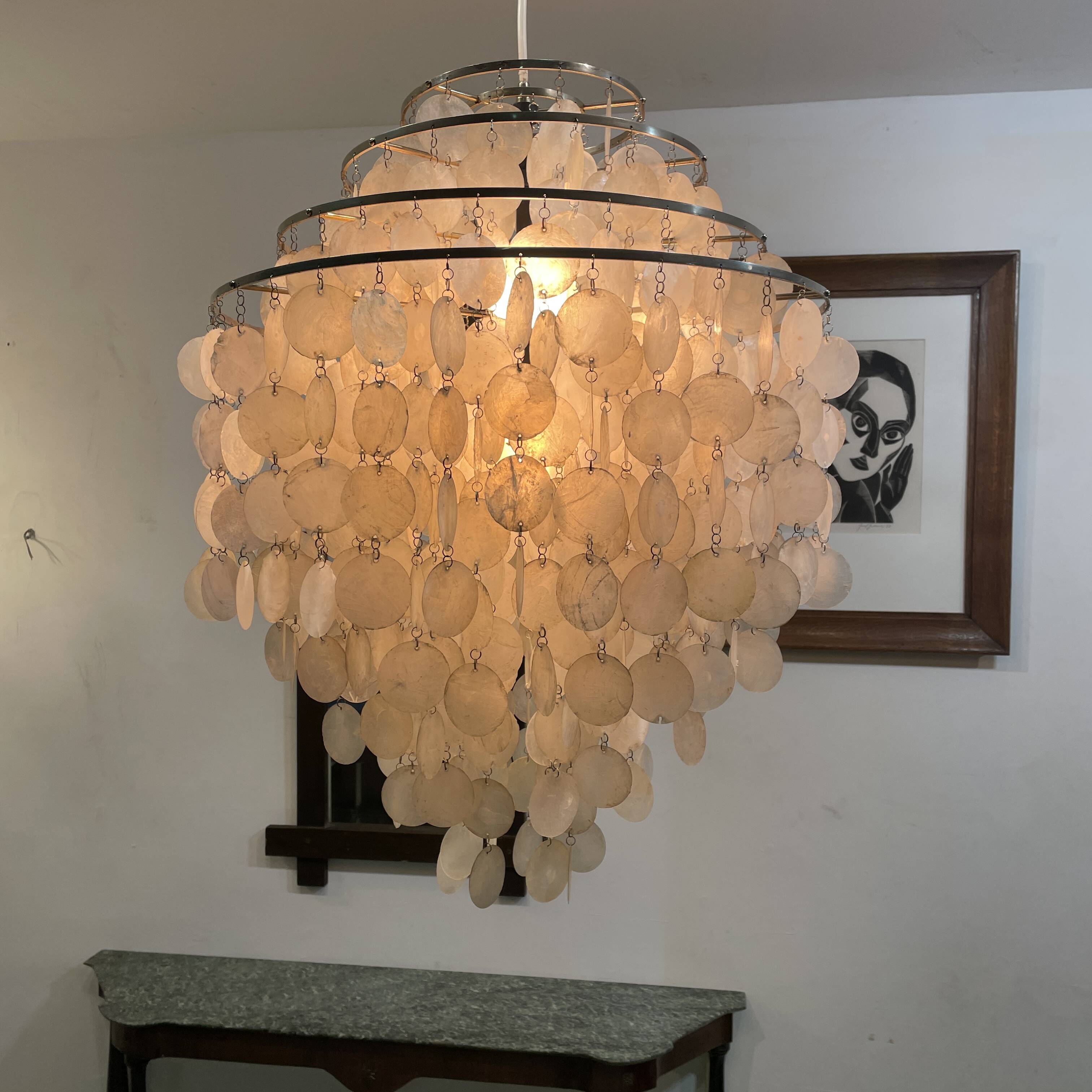 Grand lustre en nacre style Verner Panton années 60