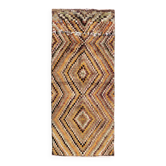 Tapis coureur turc Tulu vintage fait à la main avec un design géométrique en losange dans des couleurs terreuses, 100 % laine.