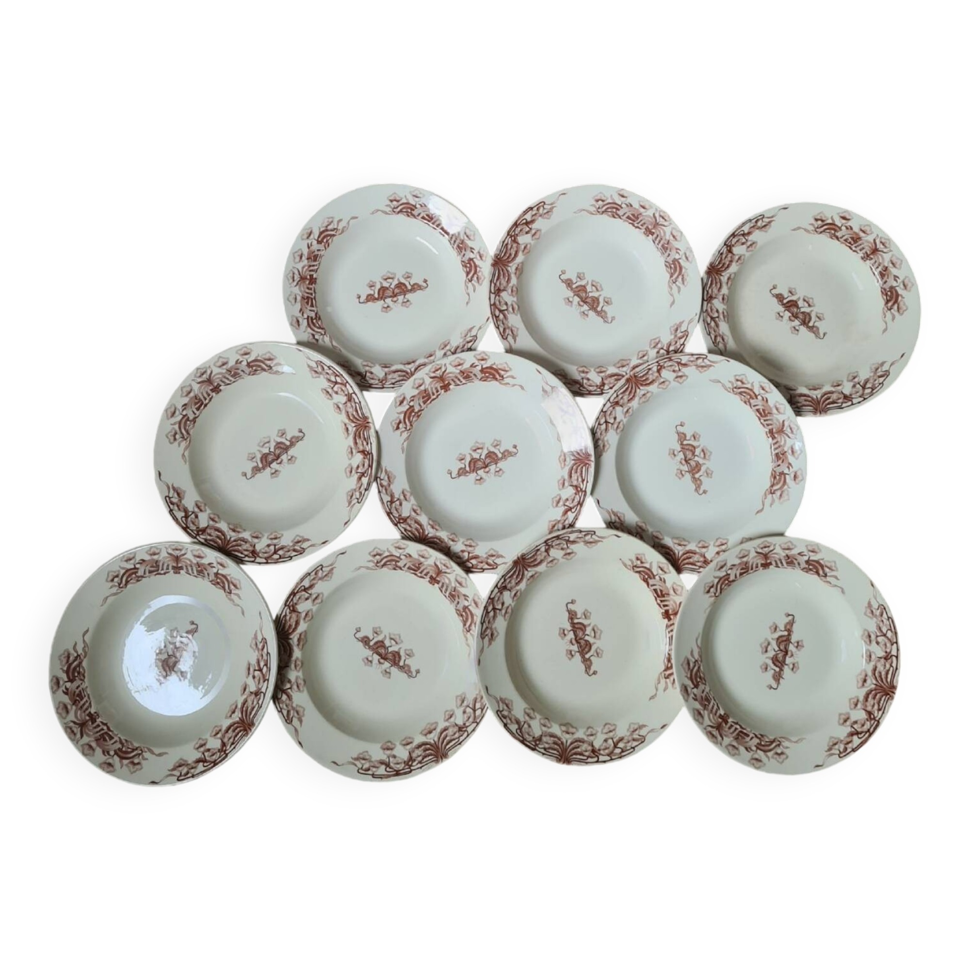 Sarreguemines Iron Earth Soup Plates 1910